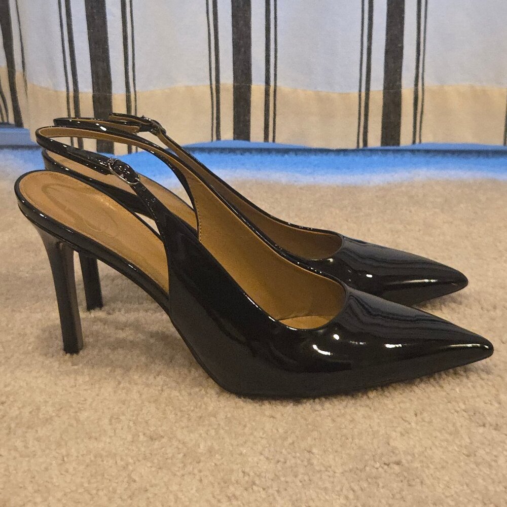 Sam Edelman Hazel Sling Black Patent Slingback Pumps 13 - Picture 4 of 7